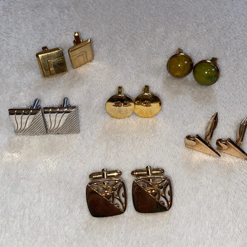 6 Pairs vintage gold tone silver tone cuff links EUC